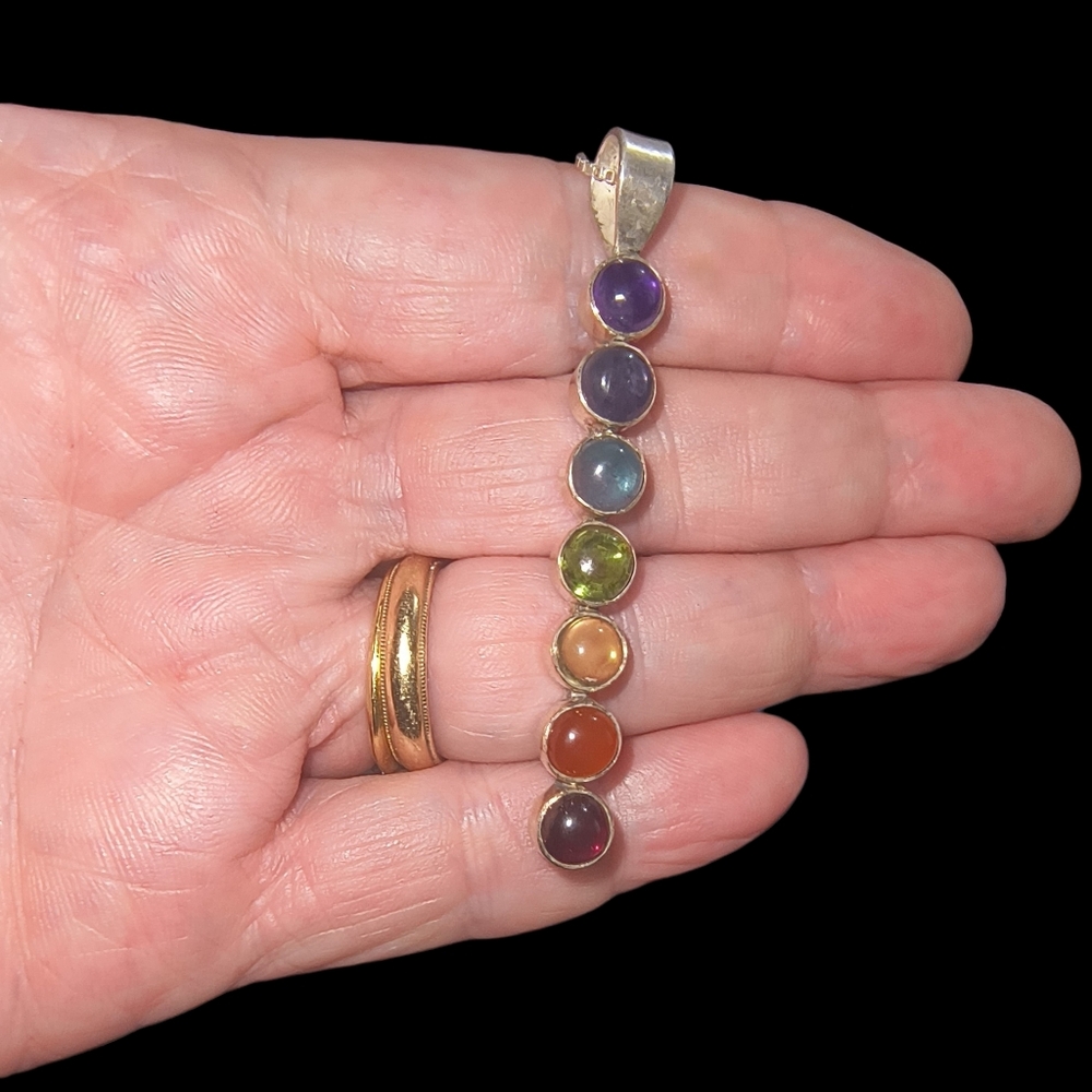 Multi Gemstone Vertically Aligned Chakra Necklace In Sterling Silver - Picture 7 of 11